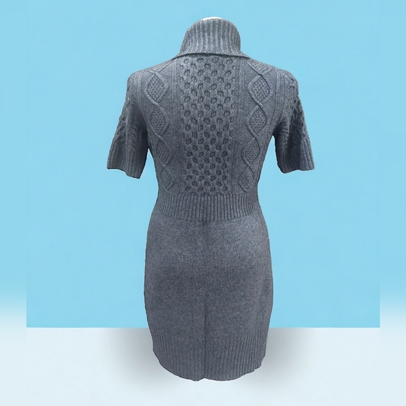 LOFT Gray Sweater Dress Size Large Turtleneck  Wool Cotton  Blend Short Sleeve - Picture 3 of 12